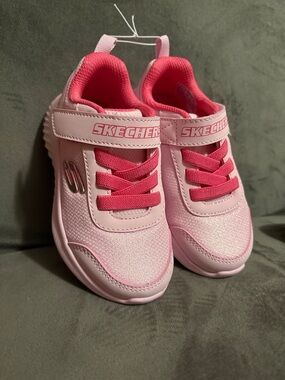 Skechers Girls Pink Hook-and-Loop Athletic Sneakers